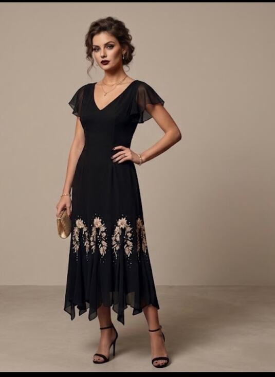 S.L. Fashions Dresses & Skirts - VTG S.L. Fashions Black Floral Embellished Dress Asymmetric Hem 14 Y2K Fairygrun